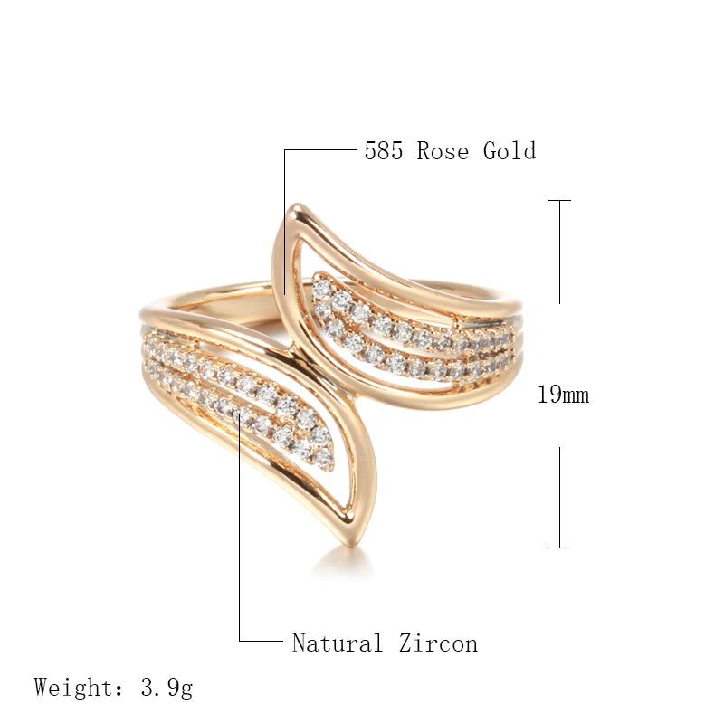 Elegant 585 Rose Gold Cocktail Ring with Micro Wax Inlay and White Natural Zircon