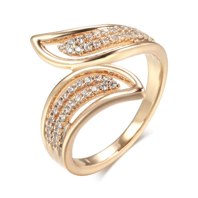 Elegant 585 Rose Gold Cocktail Ring with Micro Wax Inlay and White Natural Zircon