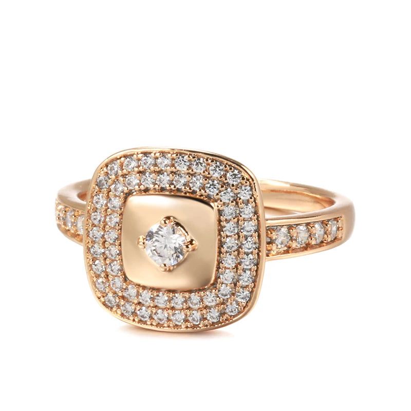 Elegant 585 Rose Gold Cocktail Ring with Natural Zircon and Micro Wax Inlay