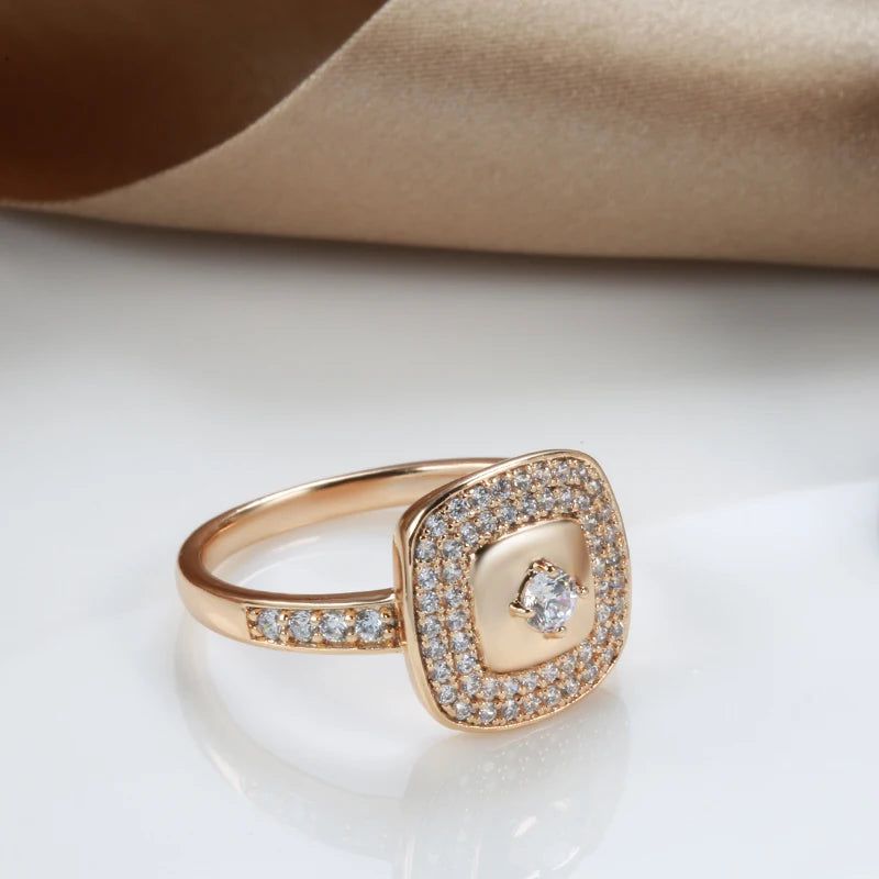 Elegant 585 Rose Gold Cocktail Ring with Natural Zircon and Micro Wax Inlay