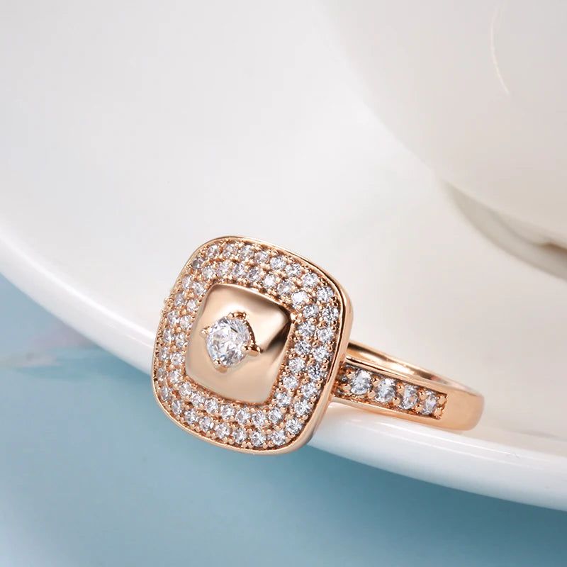 Elegant 585 Rose Gold Cocktail Ring with Natural Zircon and Micro Wax Inlay