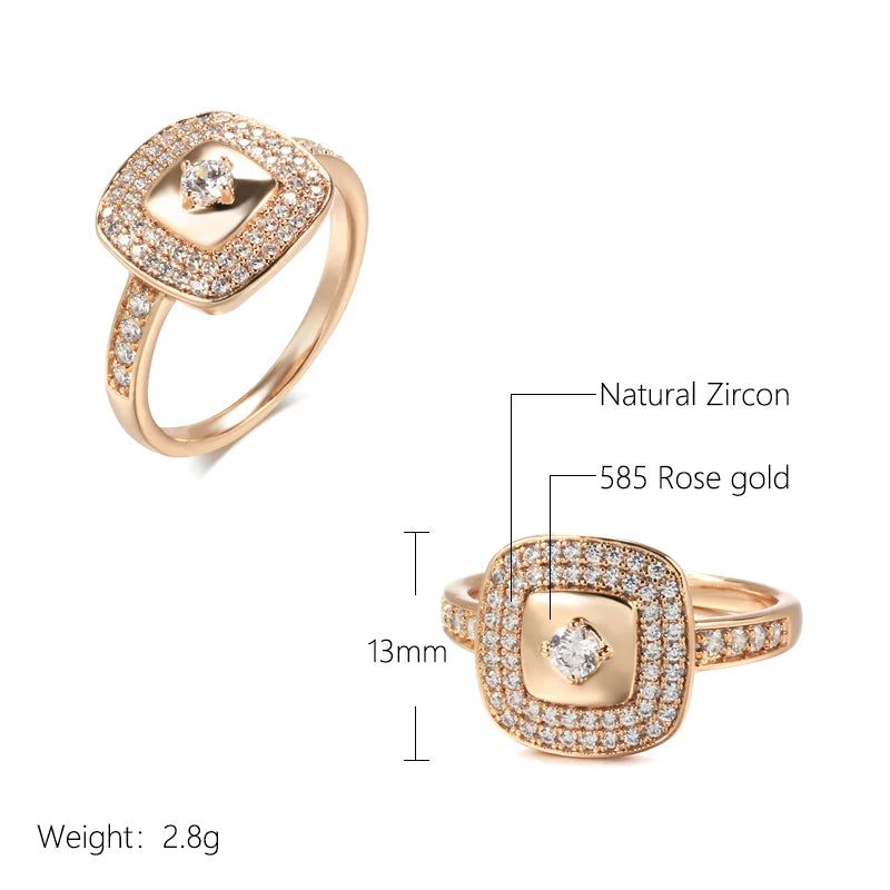 Elegant 585 Rose Gold Cocktail Ring with Natural Zircon and Micro Wax Inlay