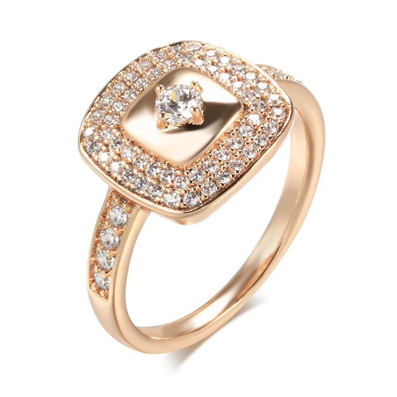 Elegant 585 Rose Gold Cocktail Ring with Natural Zircon and Micro Wax Inlay