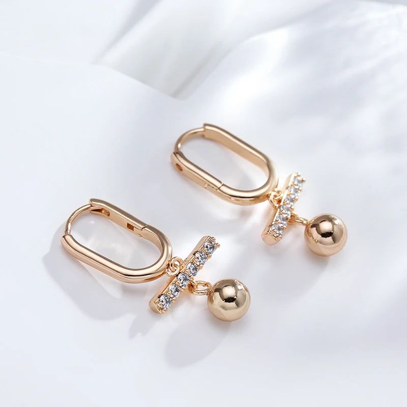 Elegant 585 Rose Gold Color Drop Earrings with Natural Zircon - Trendy Hoop Jewelry