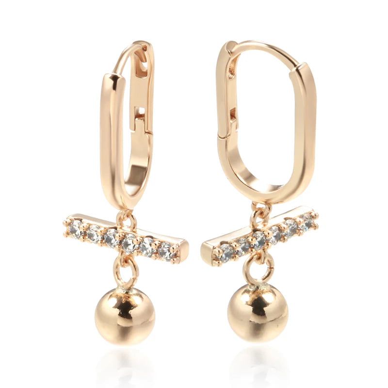 Elegant 585 Rose Gold Color Drop Earrings with Natural Zircon - Trendy Hoop Jewelry