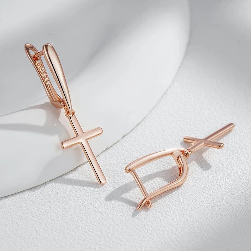 Elegant 585 Rose Gold Cross Dangle Earrings - High-Quality Fashion Jewelry