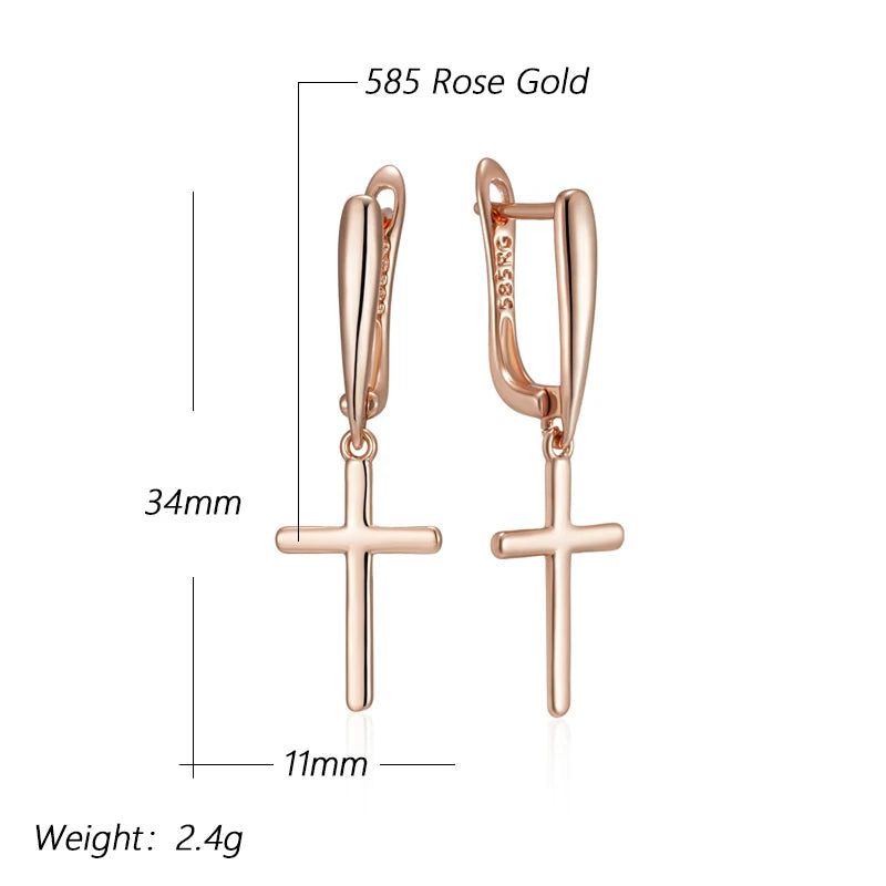 Elegant 585 Rose Gold Cross Dangle Earrings - High-Quality Fashion Jewelry