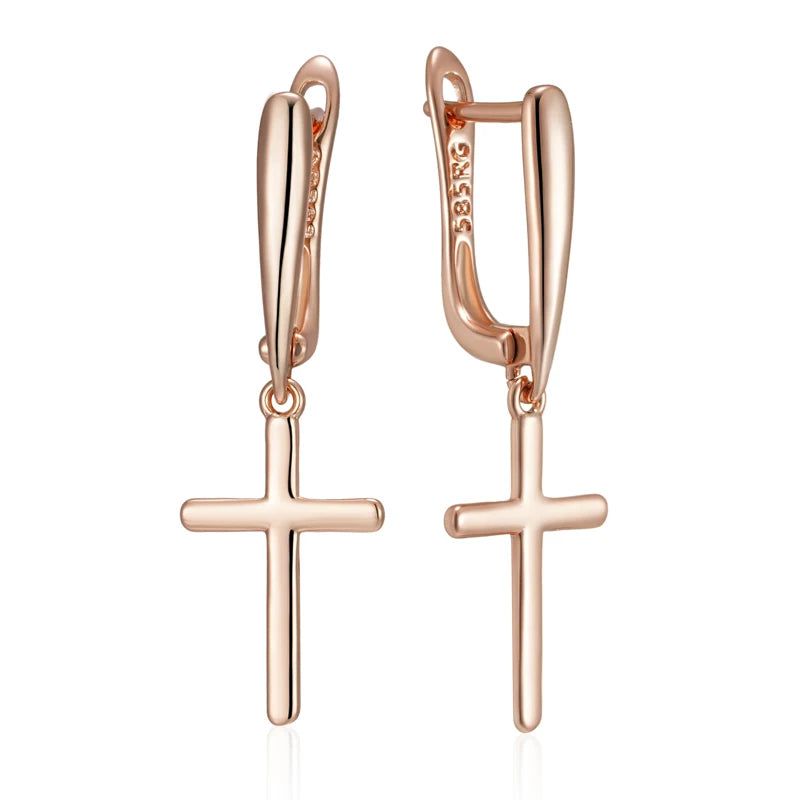 Elegant 585 Rose Gold Cross Dangle Earrings - High-Quality Fashion Jewelry