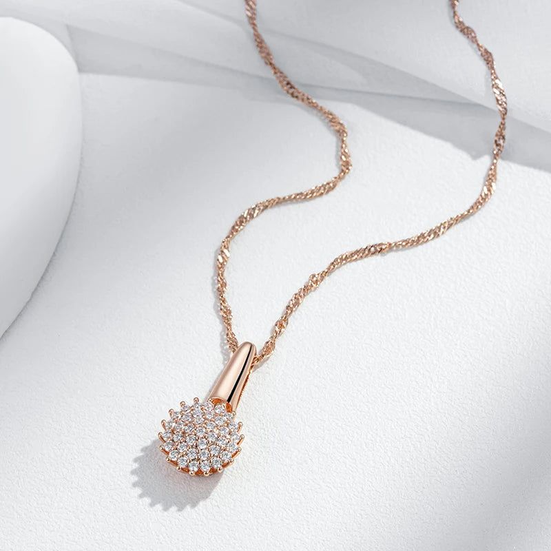 Elegant 585 Rose Gold Crystal Floral Pendant Necklace with Natural Zircon Accents