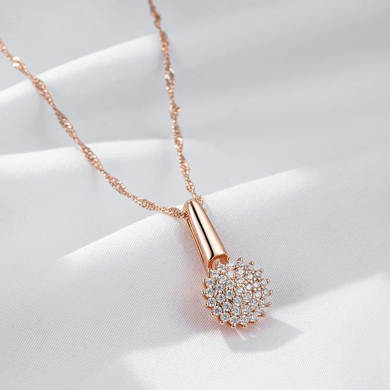 Elegant 585 Rose Gold Crystal Floral Pendant Necklace with Natural Zircon Accents