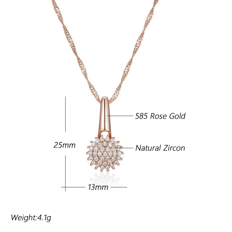 Elegant 585 Rose Gold Crystal Floral Pendant Necklace with Natural Zircon Accents