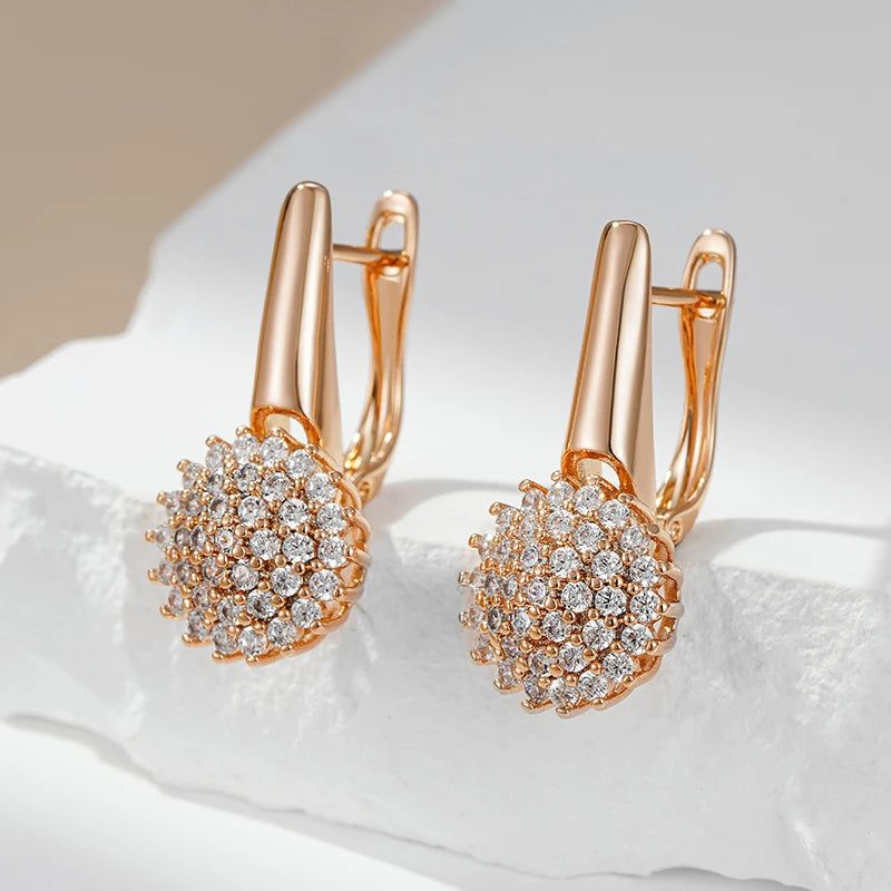 Elegant 585 Rose Gold Crystal Flower Dangle Earrings with Natural Zircon