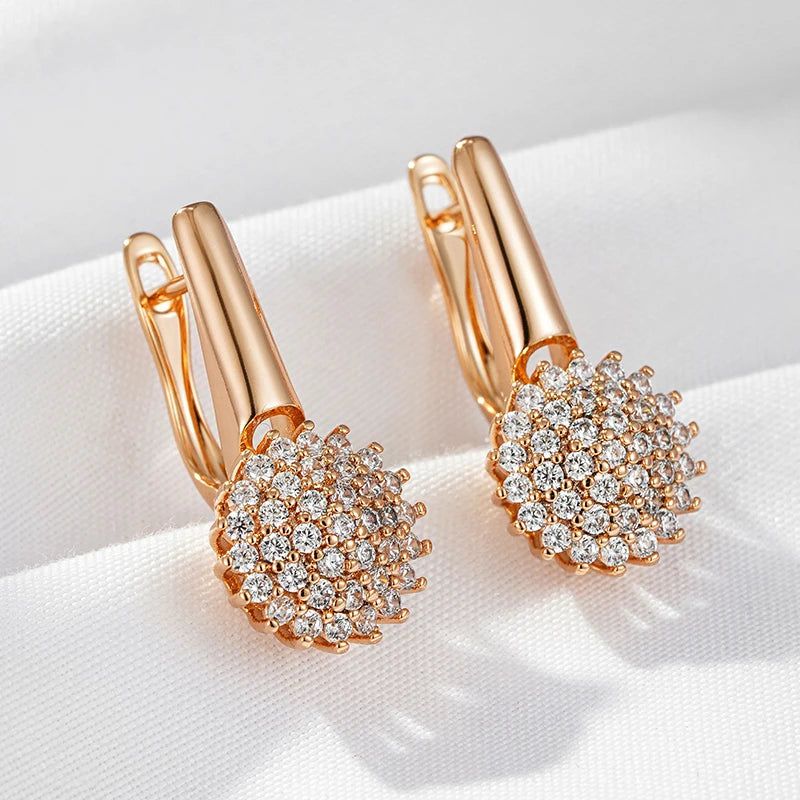 Elegant 585 Rose Gold Crystal Flower Dangle Earrings with Natural Zircon