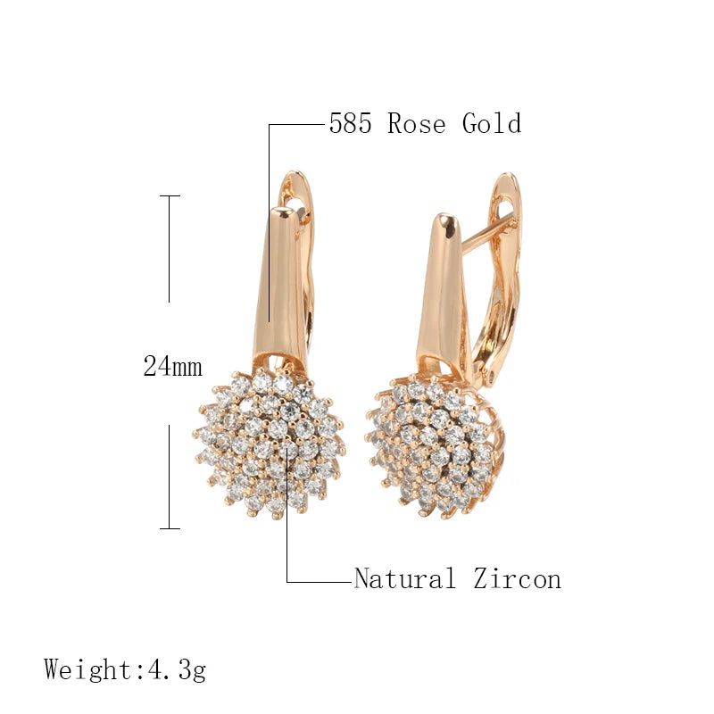 Elegant 585 Rose Gold Crystal Flower Dangle Earrings with Natural Zircon