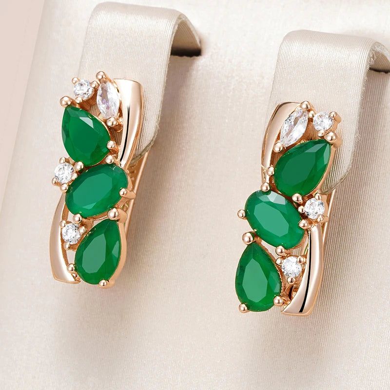 Elegant 585 Rose Gold Drop Earrings with Dazzling Green Natural Zircon