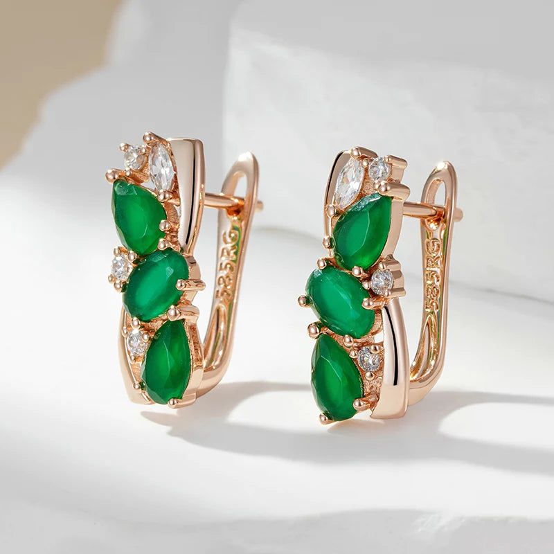 Elegant 585 Rose Gold Drop Earrings with Dazzling Green Natural Zircon