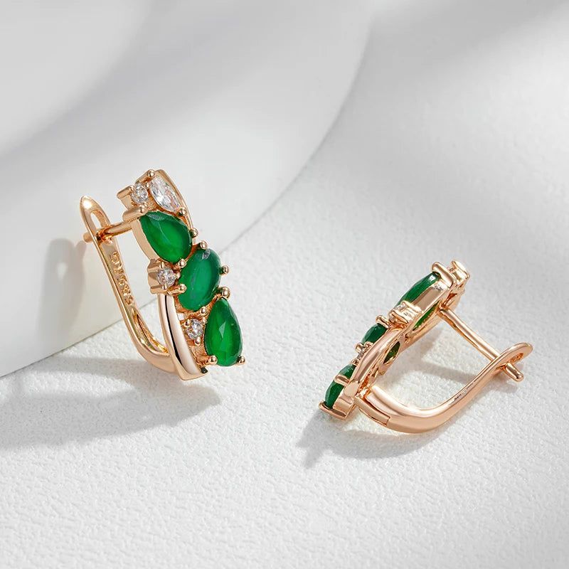 Elegant 585 Rose Gold Drop Earrings with Dazzling Green Natural Zircon