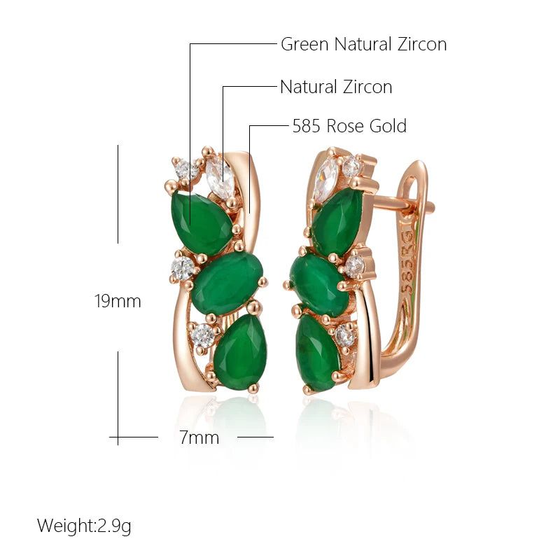 Elegant 585 Rose Gold Drop Earrings with Dazzling Green Natural Zircon