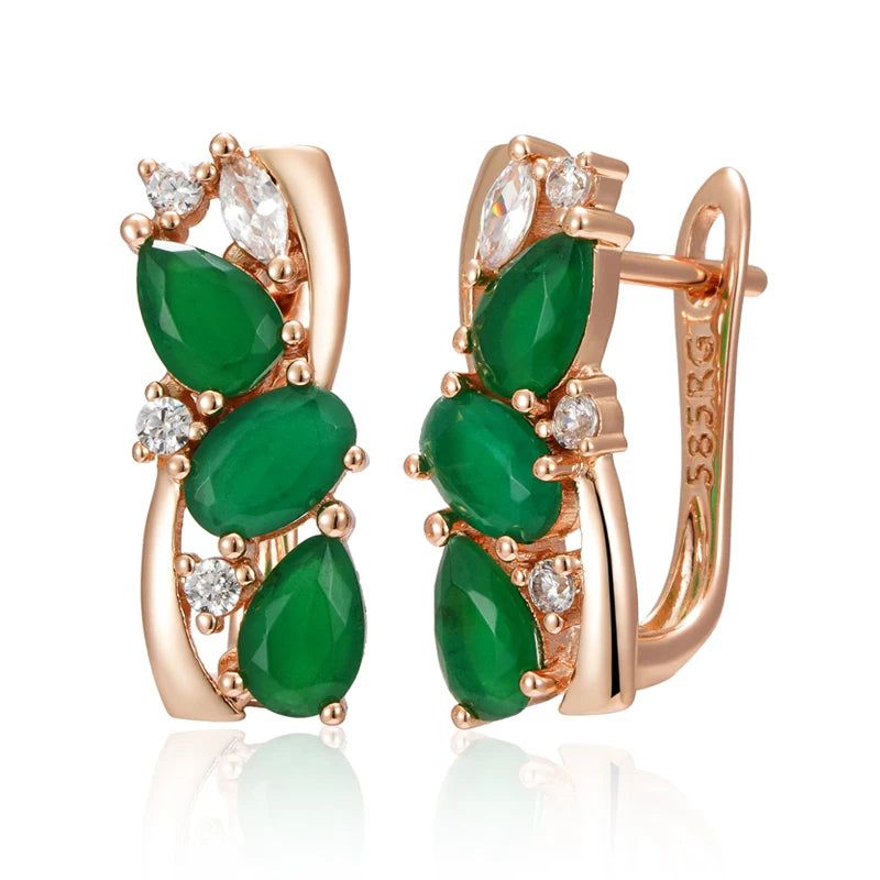 Elegant 585 Rose Gold Drop Earrings with Dazzling Green Natural Zircon