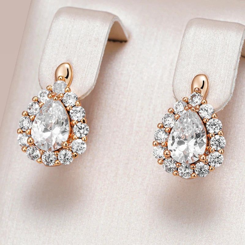 Elegant 585 Rose Gold Drop Earrings with Natural Zircon Accents