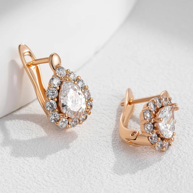 Elegant 585 Rose Gold Drop Earrings with Natural Zircon Accents