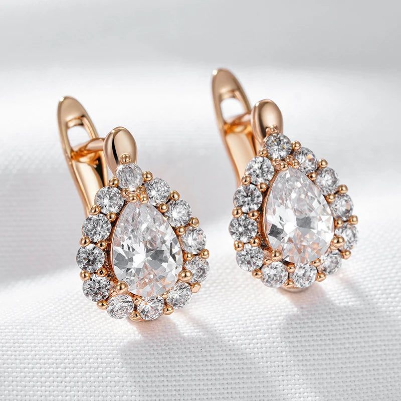 Elegant 585 Rose Gold Drop Earrings with Natural Zircon Accents