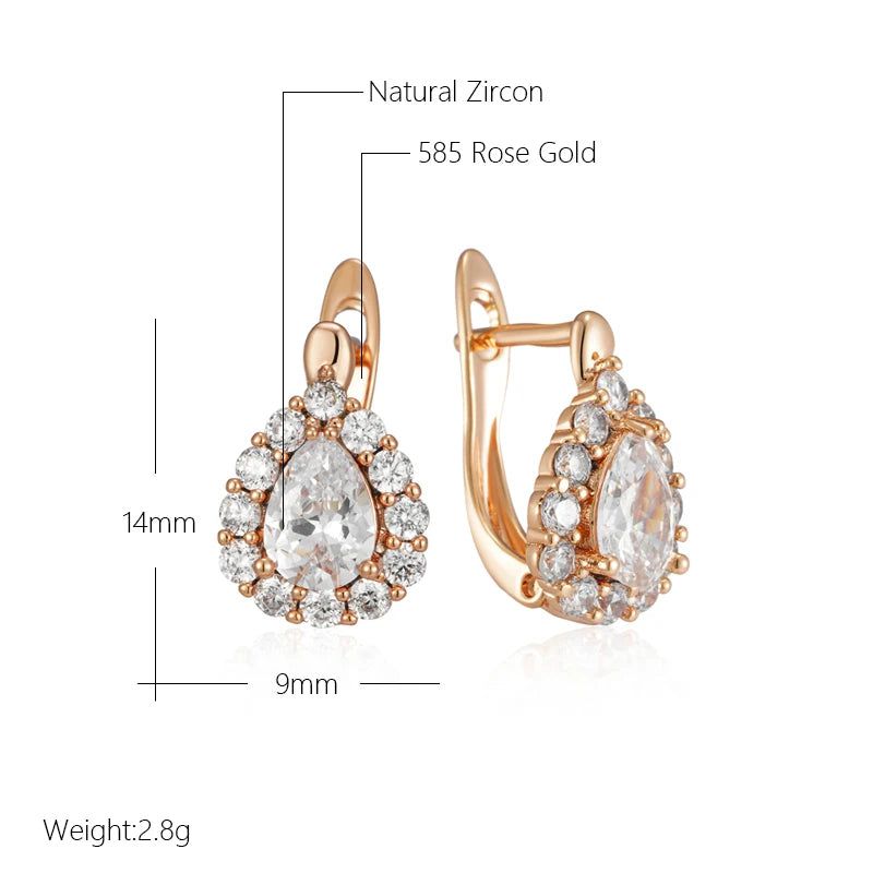 Elegant 585 Rose Gold Drop Earrings with Natural Zircon Accents