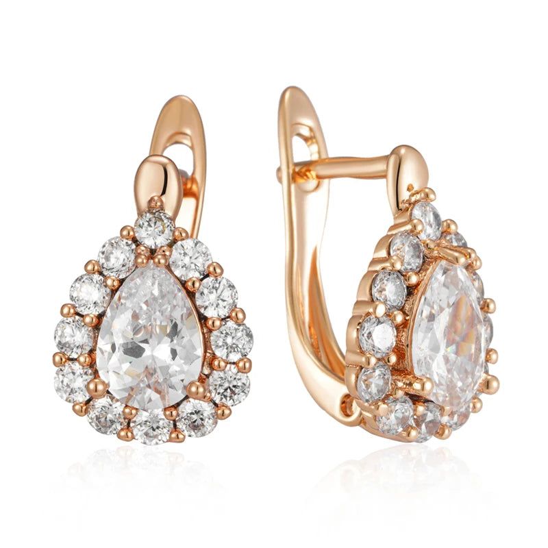 Elegant 585 Rose Gold Drop Earrings with Natural Zircon Accents