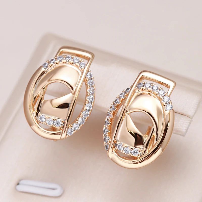 Elegant 585 Rose Gold Drop Earrings with Natural Zircon - Trendy Geometric Fashion Jewelry