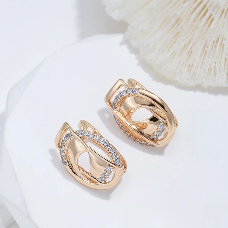 Elegant 585 Rose Gold Drop Earrings with Natural Zircon - Trendy Geometric Fashion Jewelry