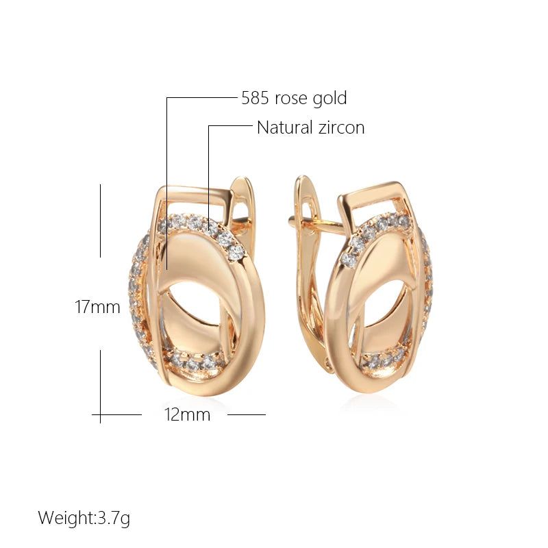 Elegant 585 Rose Gold Drop Earrings with Natural Zircon - Trendy Geometric Fashion Jewelry