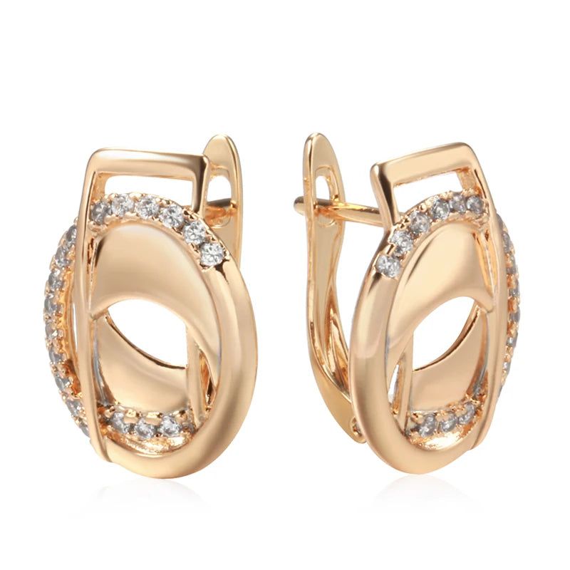 Elegant 585 Rose Gold Drop Earrings with Natural Zircon - Trendy Geometric Fashion Jewelry