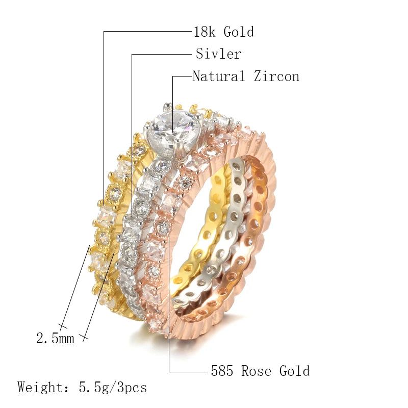 Elegant 585 Rose Gold Eternity Ring Set with Natural Zircon for Women