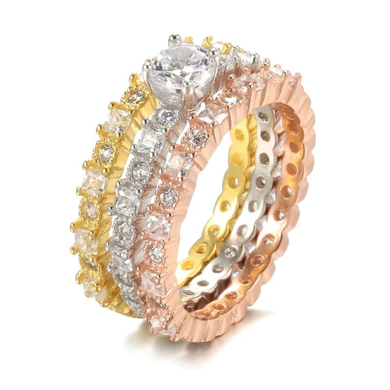 Elegant 585 Rose Gold Eternity Ring Set with Natural Zircon for Women