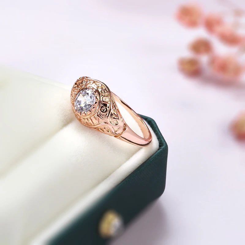 Elegant 585 Rose Gold Faith Ring with Natural Zircon and Micro-wax Inlay