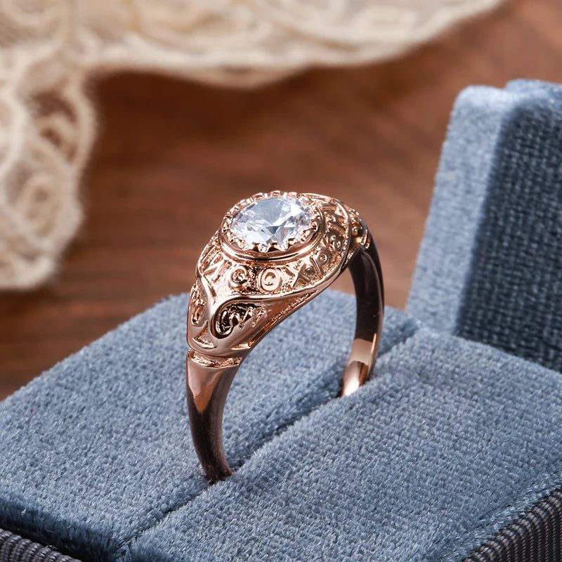 Elegant 585 Rose Gold Faith Ring with Natural Zircon and Micro-wax Inlay