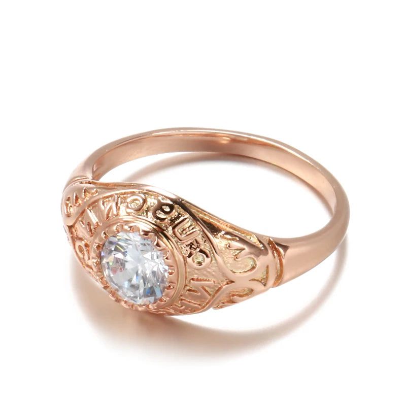 Elegant 585 Rose Gold Faith Ring with Natural Zircon and Micro-wax Inlay