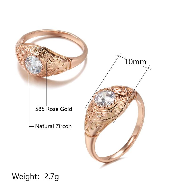 Elegant 585 Rose Gold Faith Ring with Natural Zircon and Micro-wax Inlay