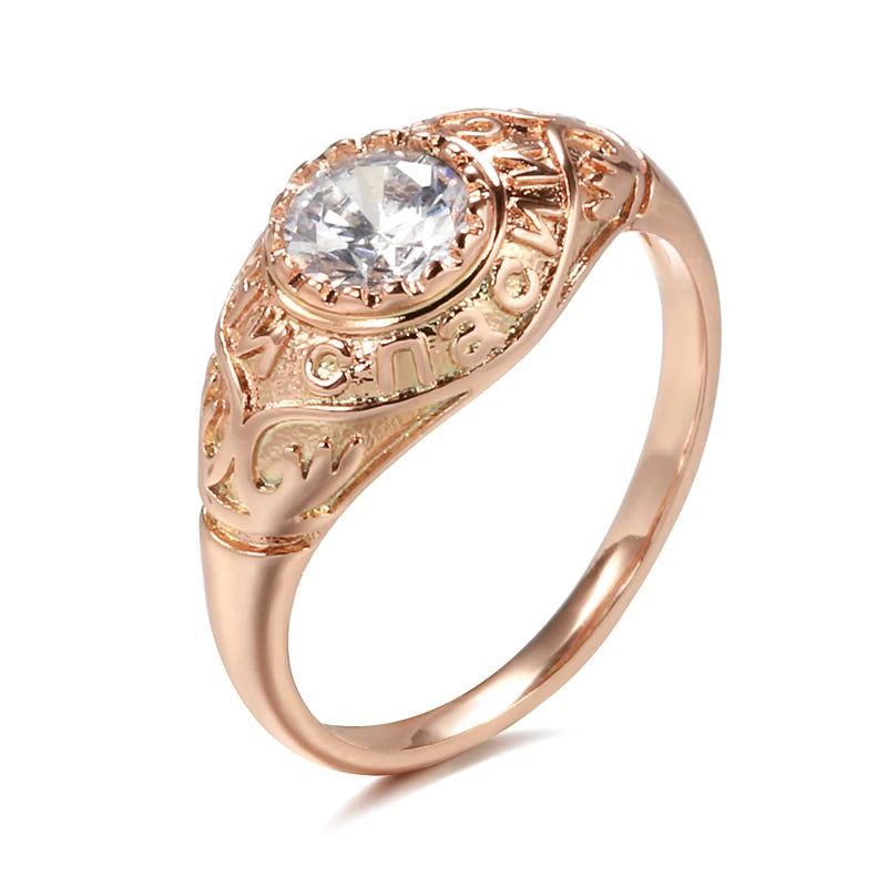 Elegant 585 Rose Gold Faith Ring with Natural Zircon and Micro-wax Inlay