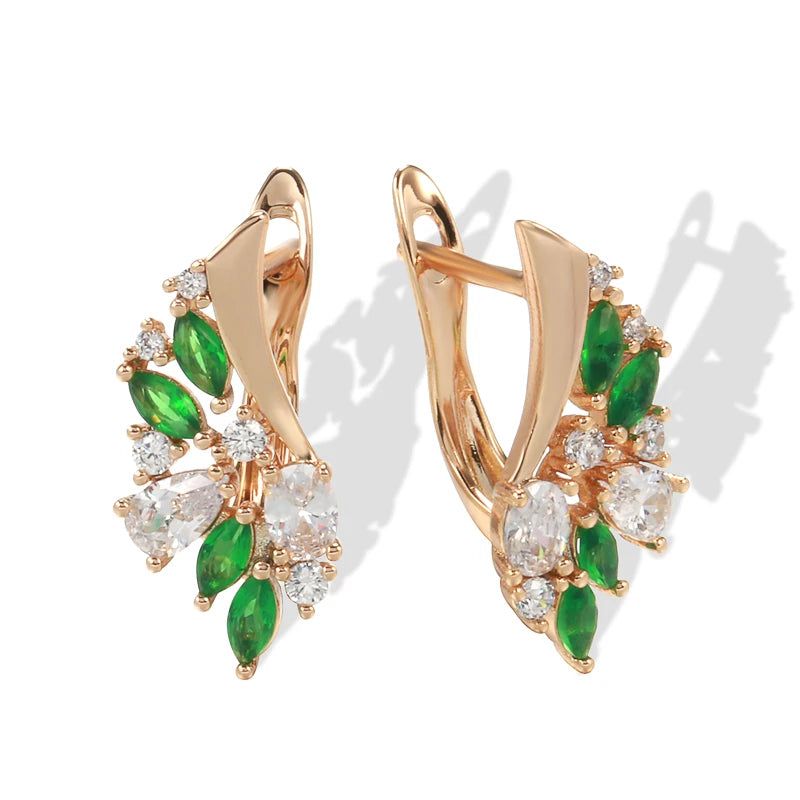 Elegant 585 Rose Gold Floral Drop Earrings with Dazzling Green Natural Zircon