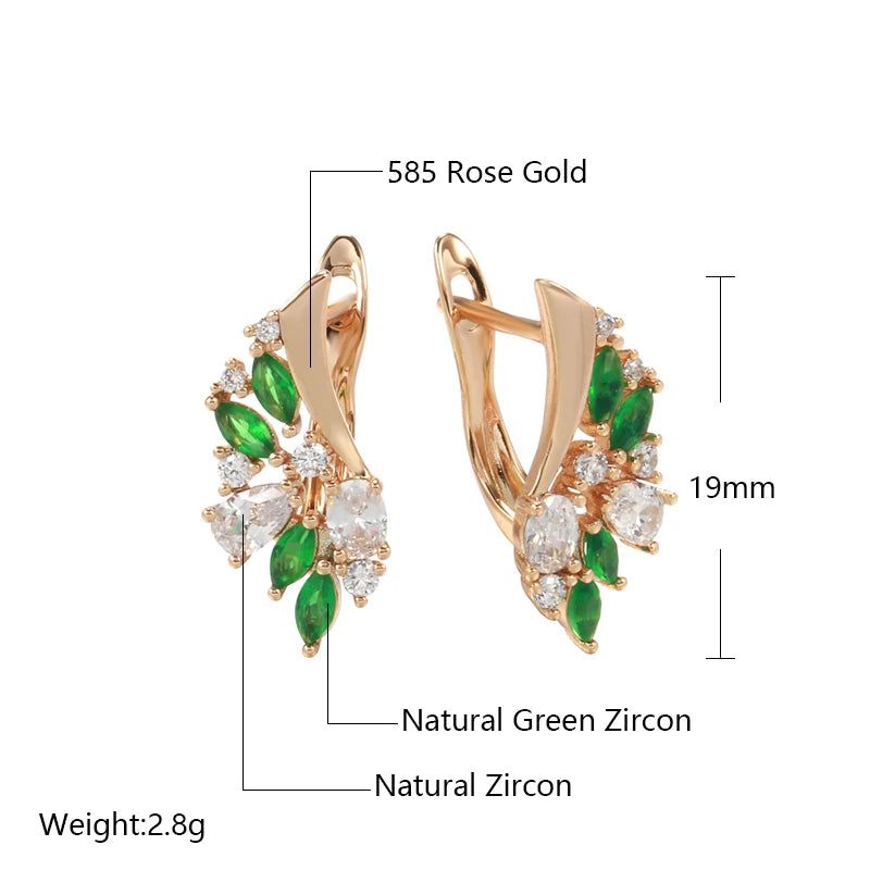 Elegant 585 Rose Gold Floral Drop Earrings with Dazzling Green Natural Zircon