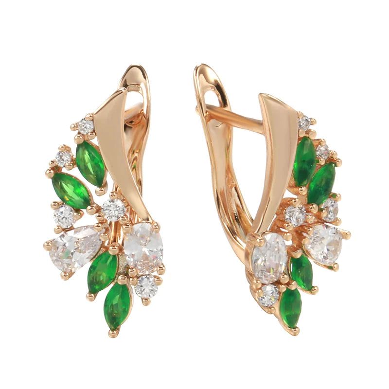 Elegant 585 Rose Gold Floral Drop Earrings with Dazzling Green Natural Zircon