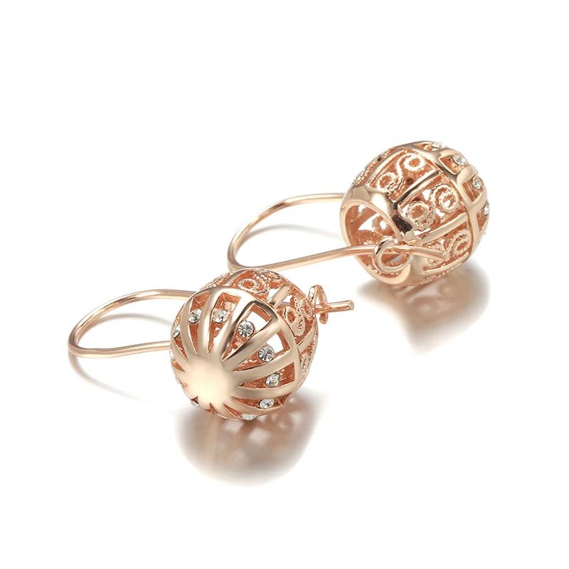 Elegant 585 Rose Gold Floral Drop Earrings with Hollow Ball Design - Statement Jewelry for Brides