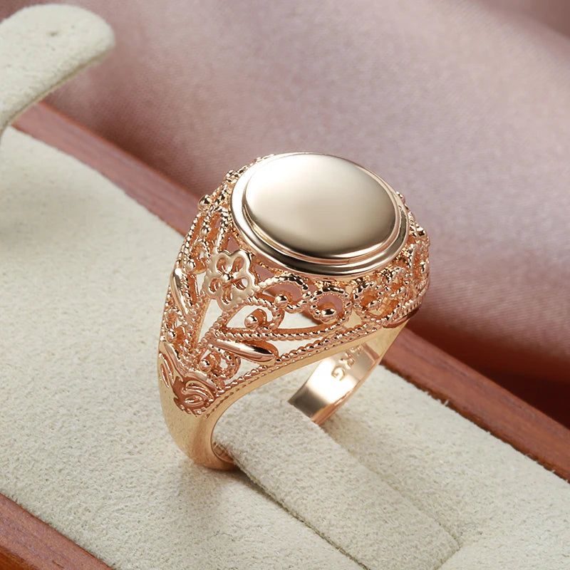 Elegant 585 Rose Gold Floral Glossy Ring for Christmas & Special Occasions