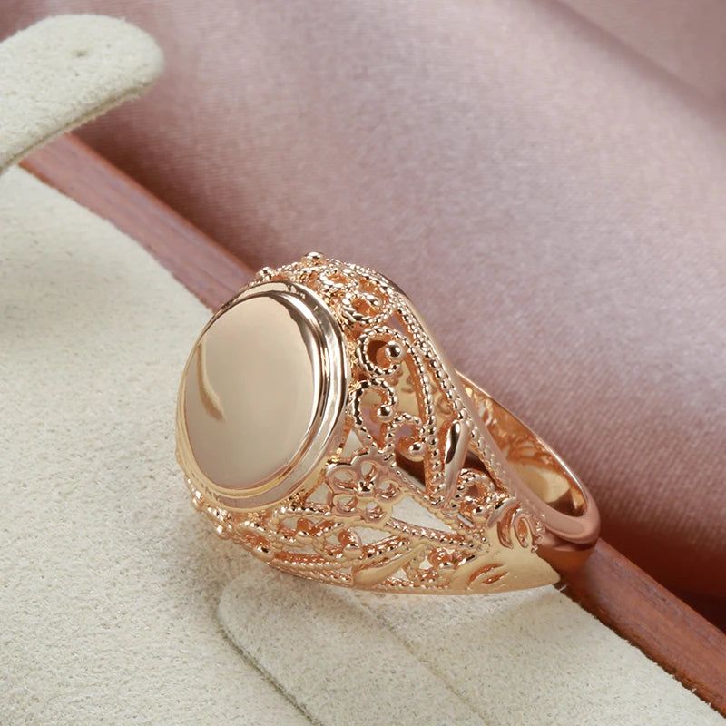 Elegant 585 Rose Gold Floral Glossy Ring for Christmas & Special Occasions