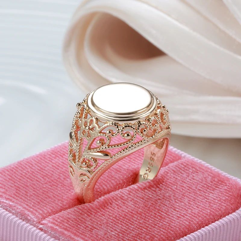 Elegant 585 Rose Gold Floral Glossy Ring for Christmas & Special Occasions