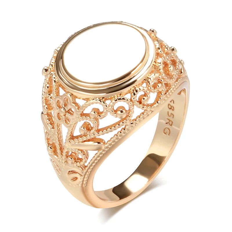 Elegant 585 Rose Gold Floral Glossy Ring for Christmas & Special Occasions