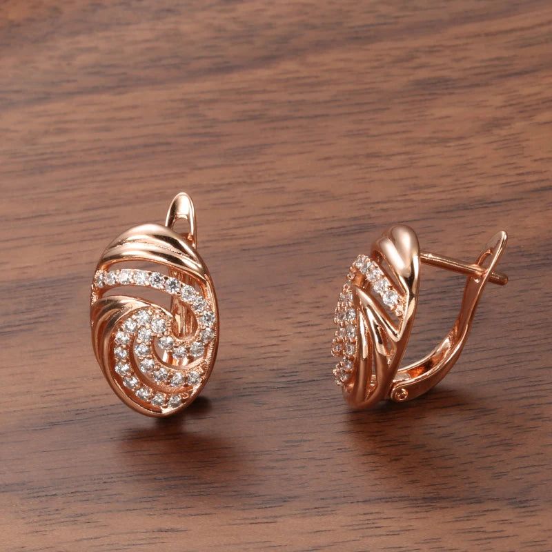 Elegant 585 Rose Gold Floral Stud Earrings with Oval Natural Zircon Accents