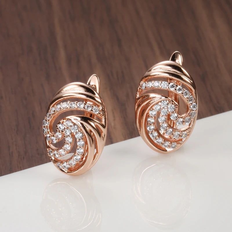 Elegant 585 Rose Gold Floral Stud Earrings with Oval Natural Zircon Accents