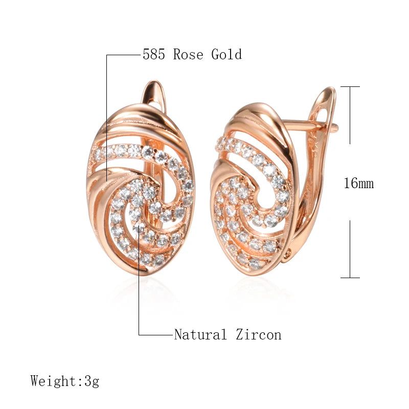 Elegant 585 Rose Gold Floral Stud Earrings with Oval Natural Zircon Accents